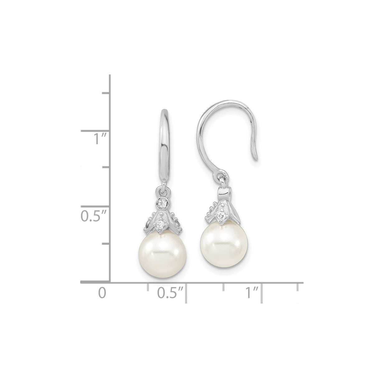 Sterling Silver Drop Earrings with White Shell Pearls and Cubic Zirconia Accents