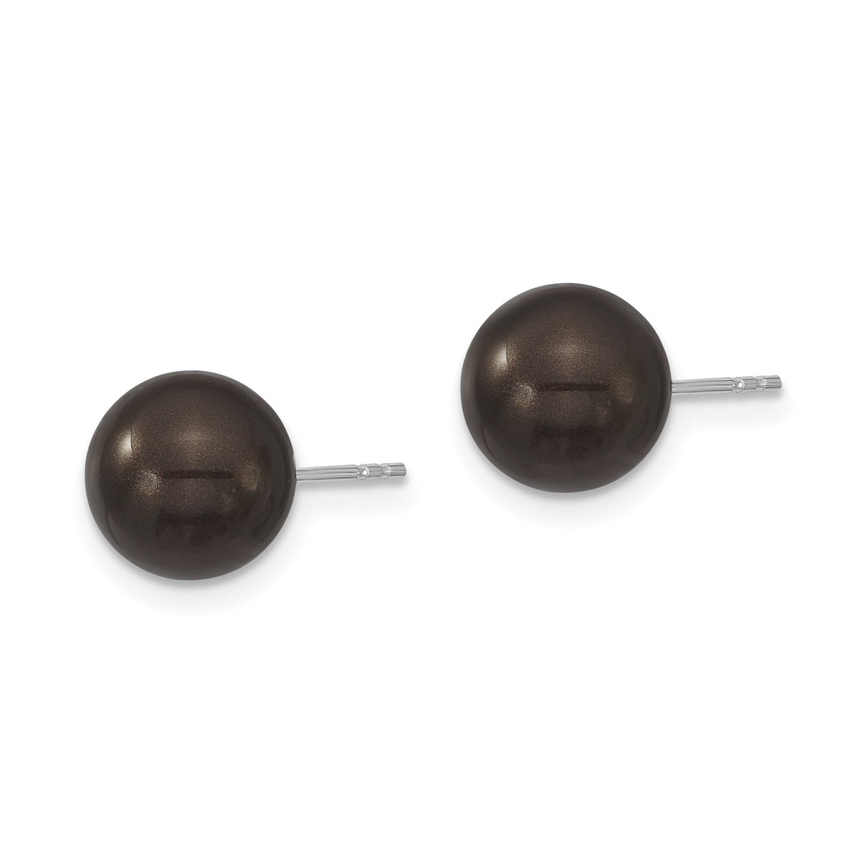 Sterling Silver Stud Earrings with Round Black Shell, Polished Minimalist Design