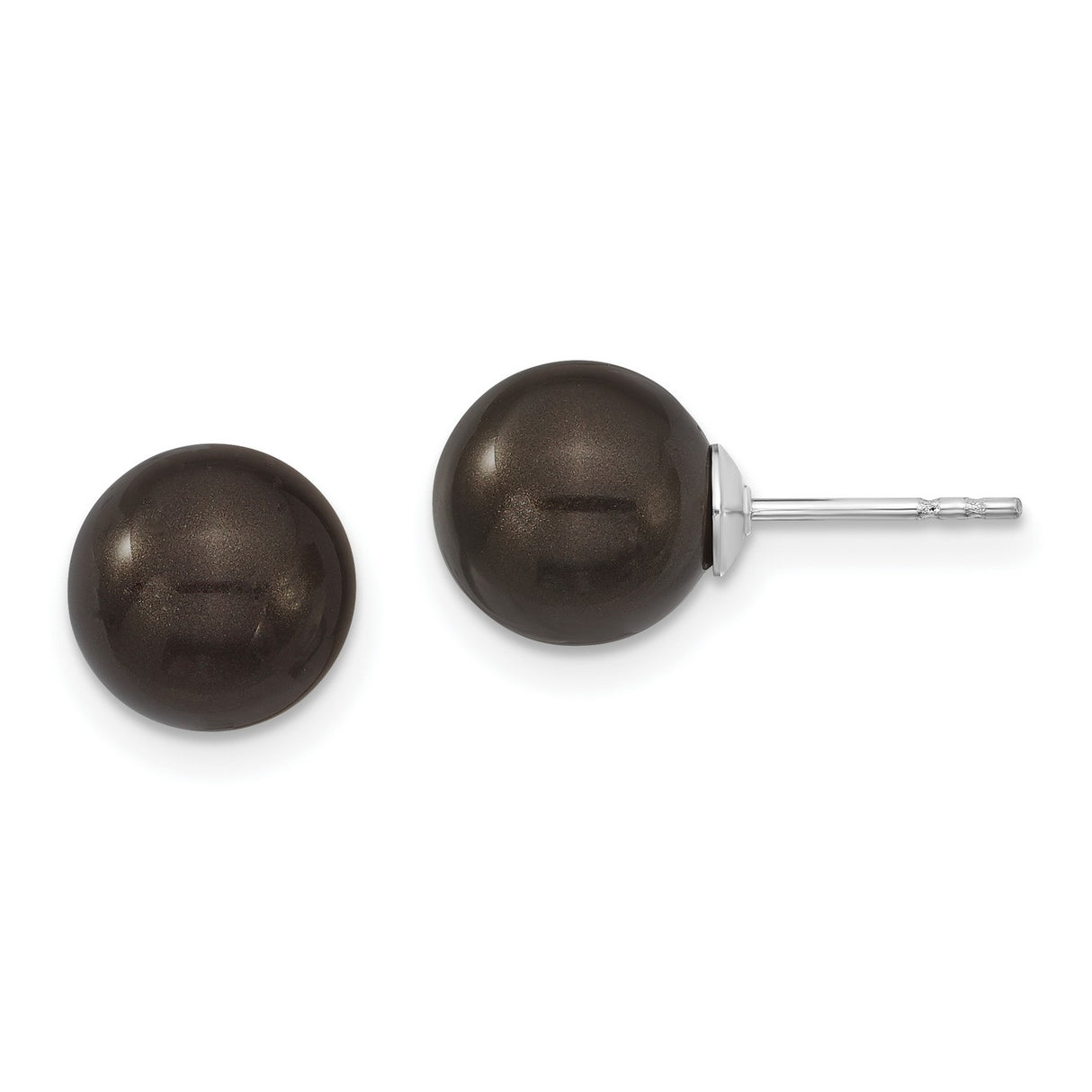 Sterling Silver Stud Earrings with Round Black Shell, Polished Minimalist Design