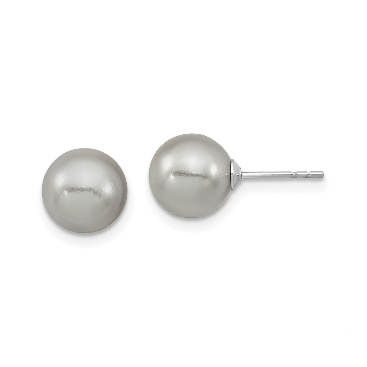 Sterling Silver Pearl Stud Earrings with Smooth Round White Shell Pearls, Classic Style for Women