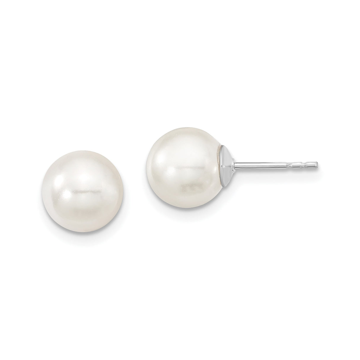 Sterling Silver Stud Earrings with White Shell Pearls, Classic Minimalist Design for Women