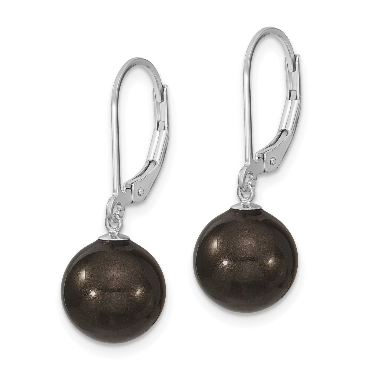 Sterling Silver Drop Earrings with Black Pearl, Minimalist Round Dangles for Women