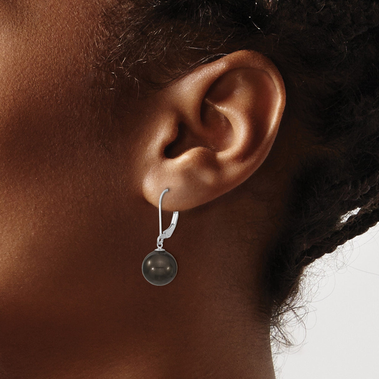 Sterling Silver Drop Earrings with Black Pearl, Minimalist Round Dangles for Women