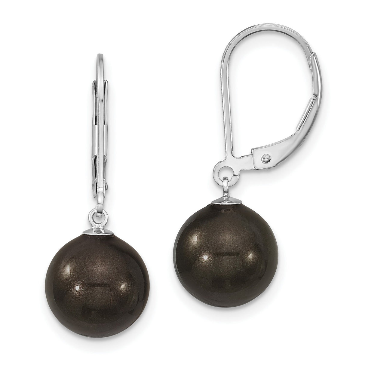 Sterling Silver Drop Earrings with Black Pearl, Minimalist Round Dangles for Women