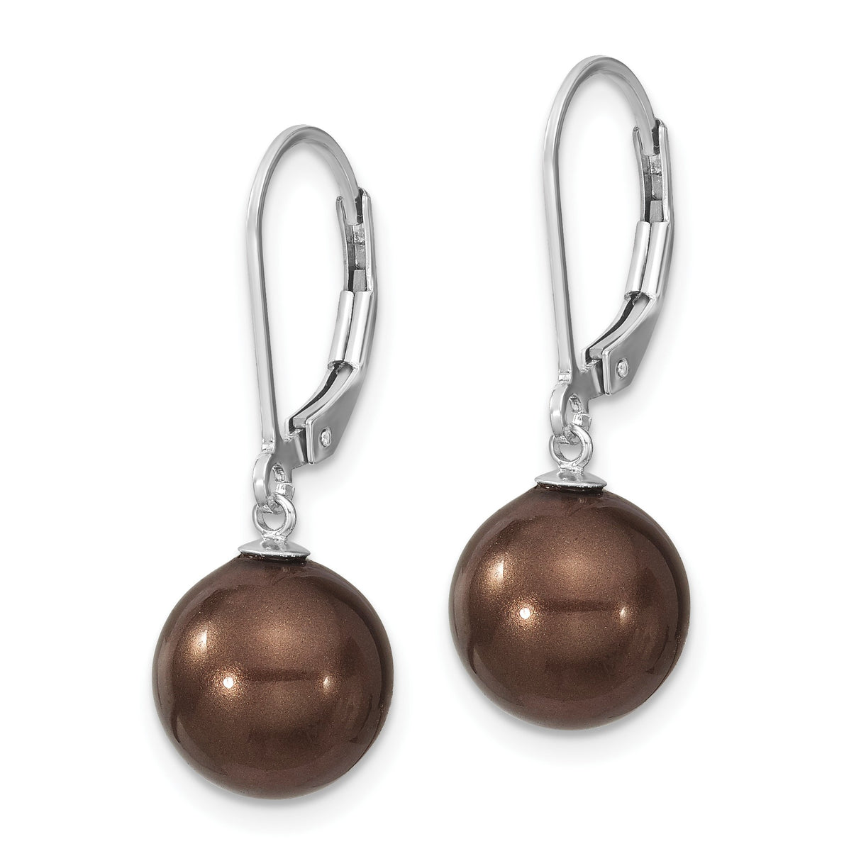 Sterling Silver Dangle Earrings with Brown Shell Pearls, Leverback Drop Style for Women