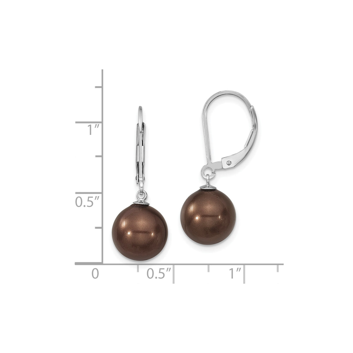 Sterling Silver Dangle Earrings with Brown Shell Pearls, Leverback Drop Style for Women