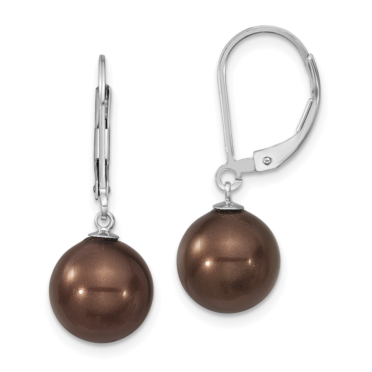 Sterling Silver Dangle Earrings with Brown Shell Pearls, Leverback Drop Style for Women