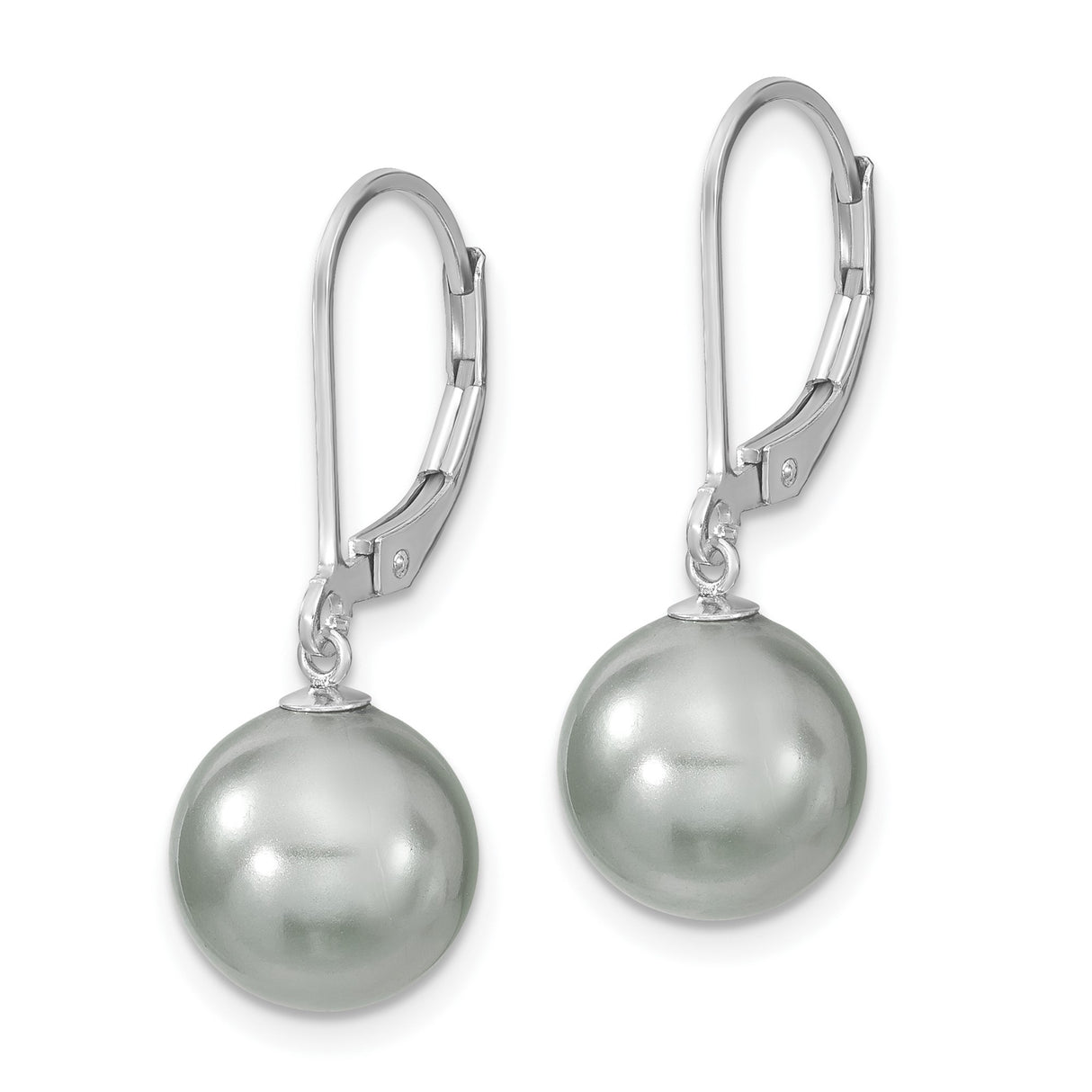 Sterling Silver Drop Earrings with 10mm Grey Shell Pearls, Leverback Hooks