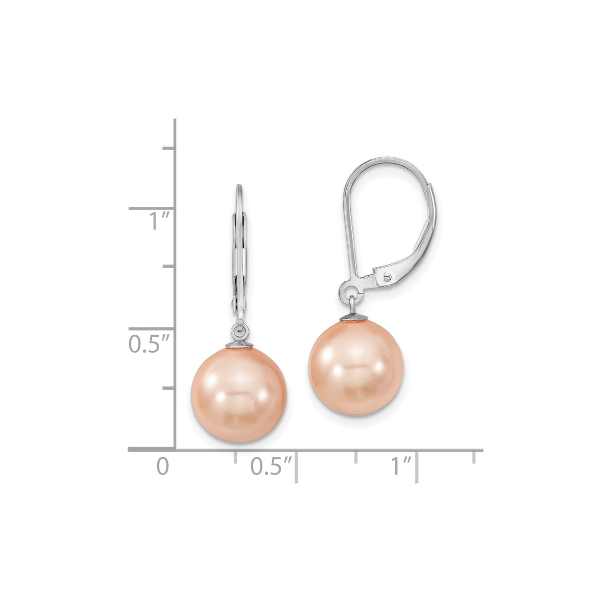Sterling Silver Dangle Earrings with Peach Shell Pearls, Leverback Drop Design