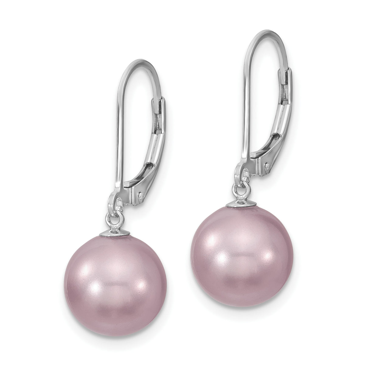 Sterling Silver Leverback Drop Earrings with Lavender Shell Pearls, Feminine Dangle Style