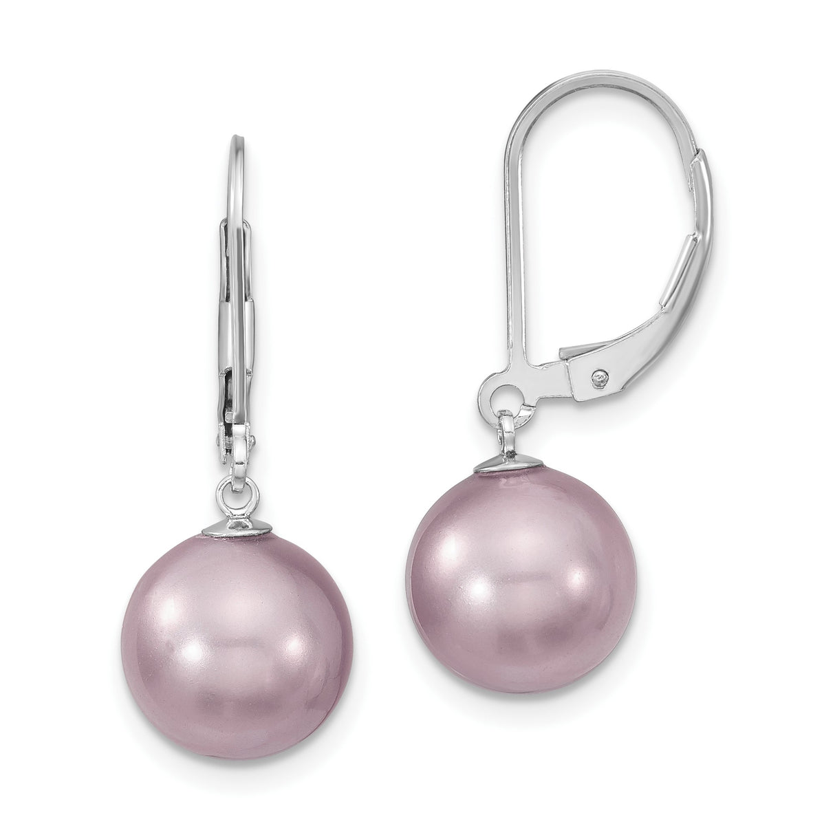Sterling Silver Leverback Drop Earrings with Lavender Shell Pearls, Feminine Dangle Style