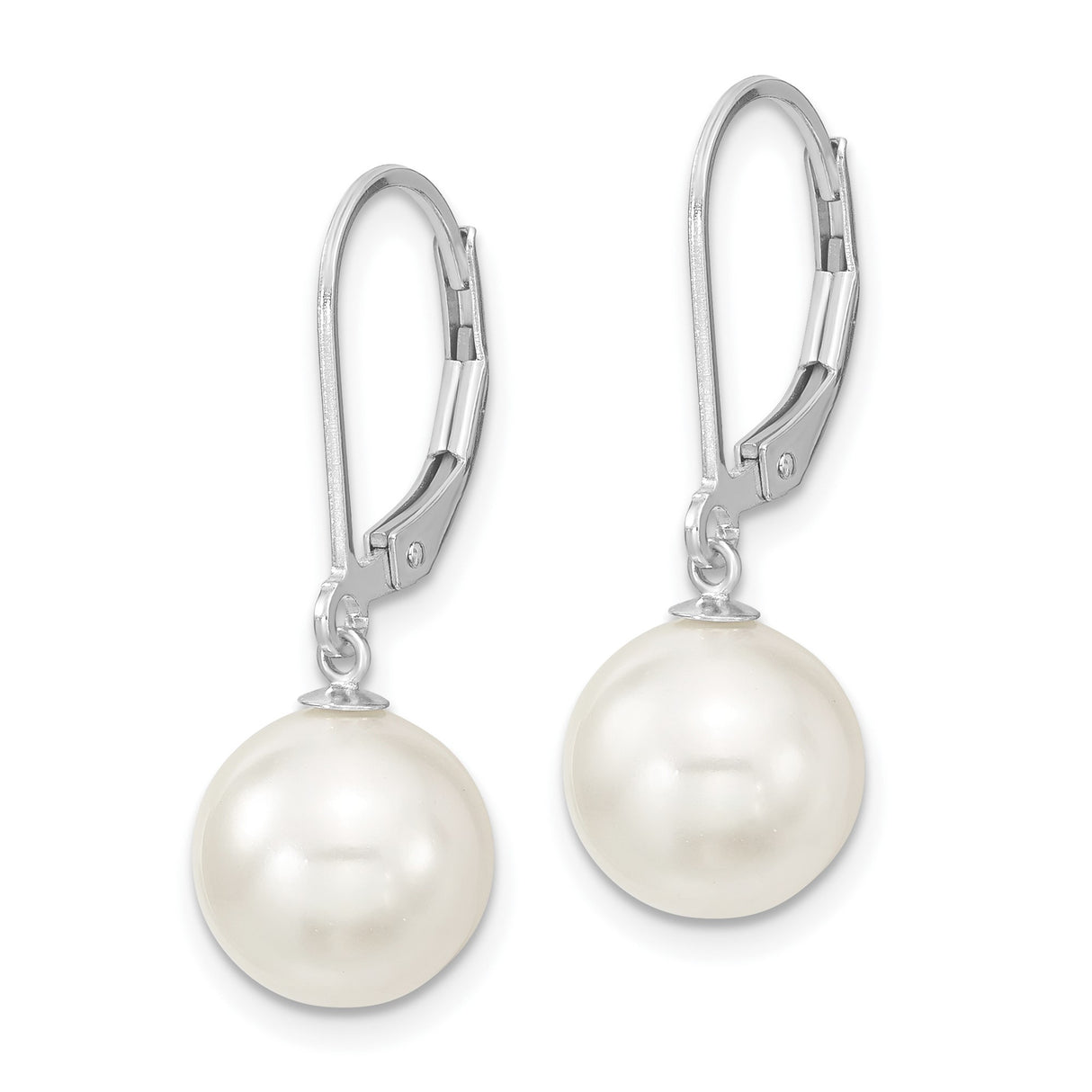 Sterling Silver Drop Earrings with White Shell Pearls and Leverback Closure