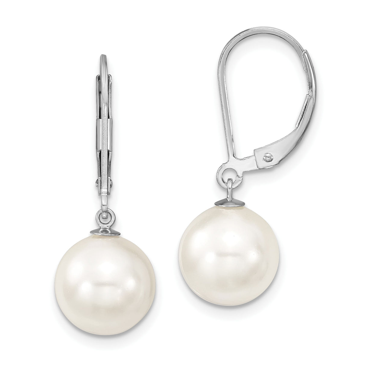 Sterling Silver Drop Earrings with White Shell Pearls and Leverback Closure