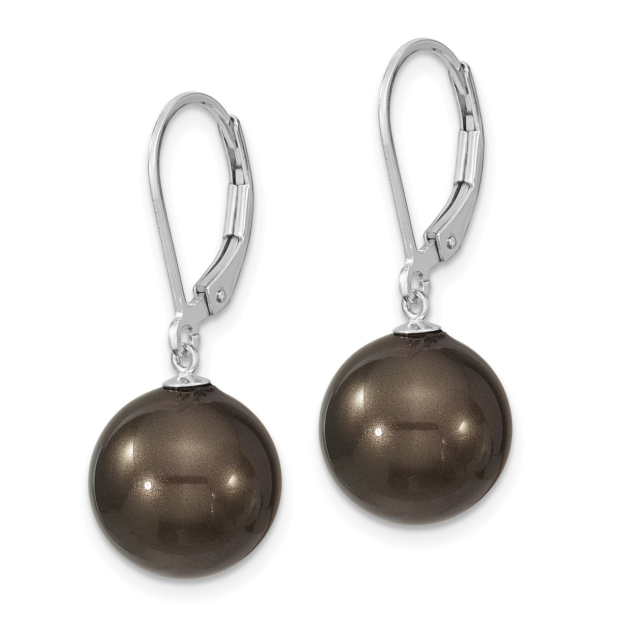 Sterling Silver Drop Earrings with Dark Brown Shell Beads, Minimalist Evening Style for Women