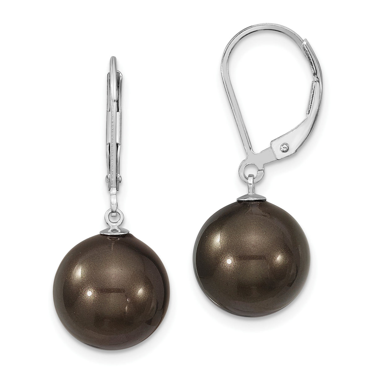 Sterling Silver Drop Earrings with Dark Brown Shell Beads, Minimalist Evening Style for Women