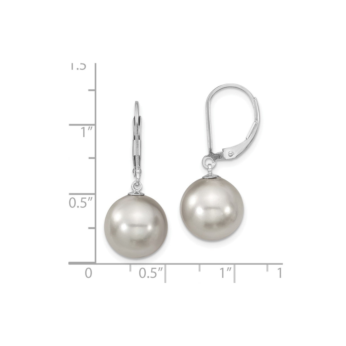 Sterling Silver Drop Earrings with Round White Shell Pearls, Leverback Classic Design