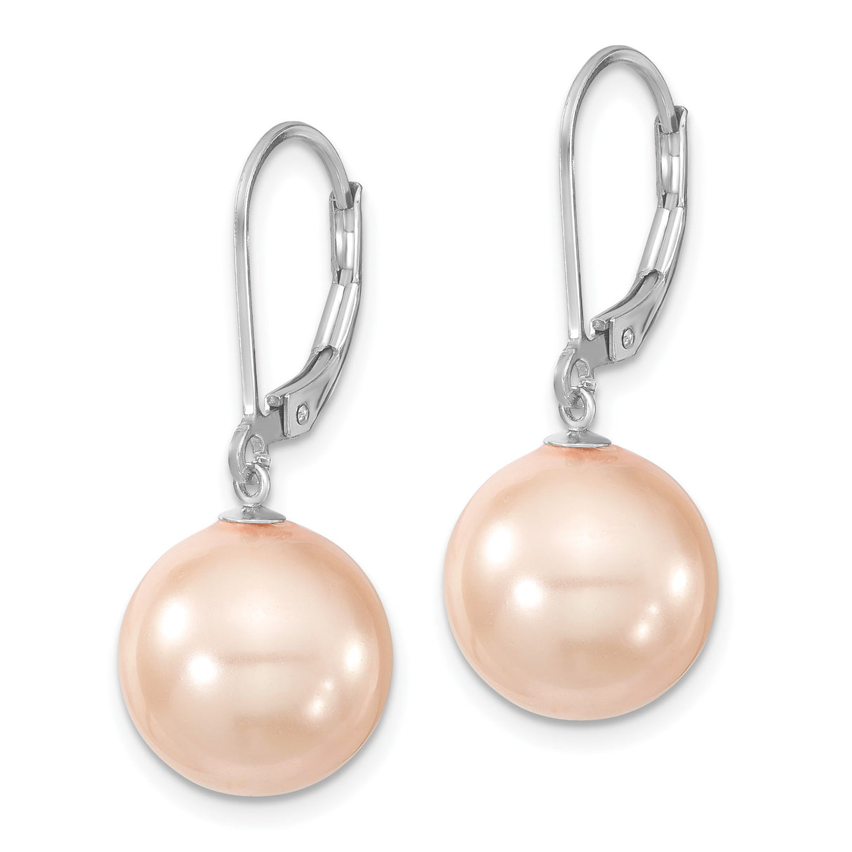 Sterling Silver Leverback Drop Earrings with Soft Pink Shell Pearls, Classic Dangle Design for Women