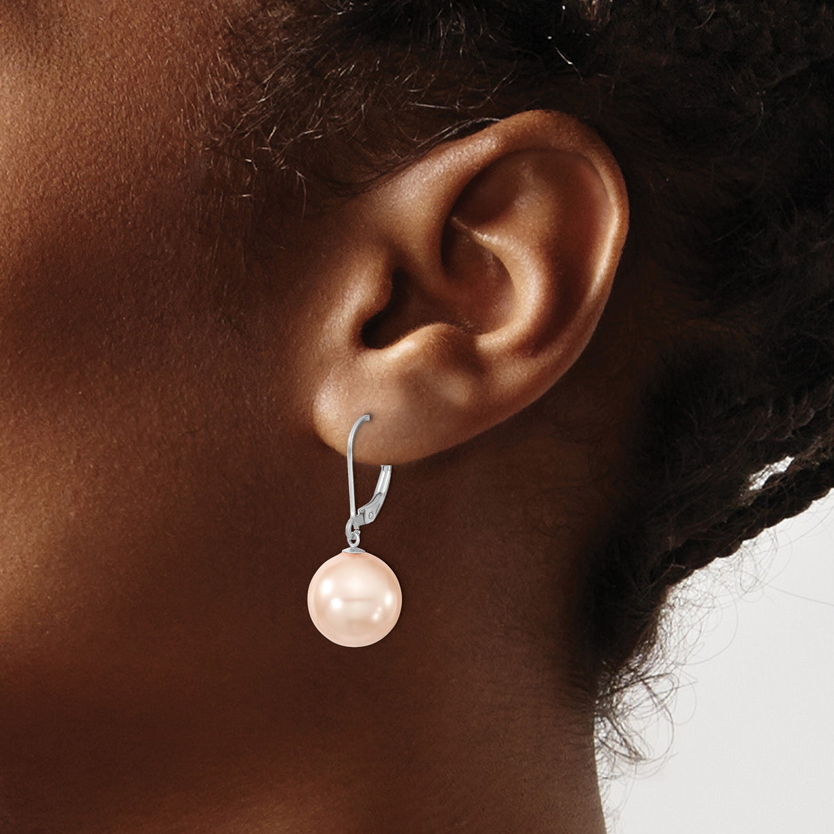 Sterling Silver Leverback Drop Earrings with Soft Pink Shell Pearls, Classic Dangle Design for Women