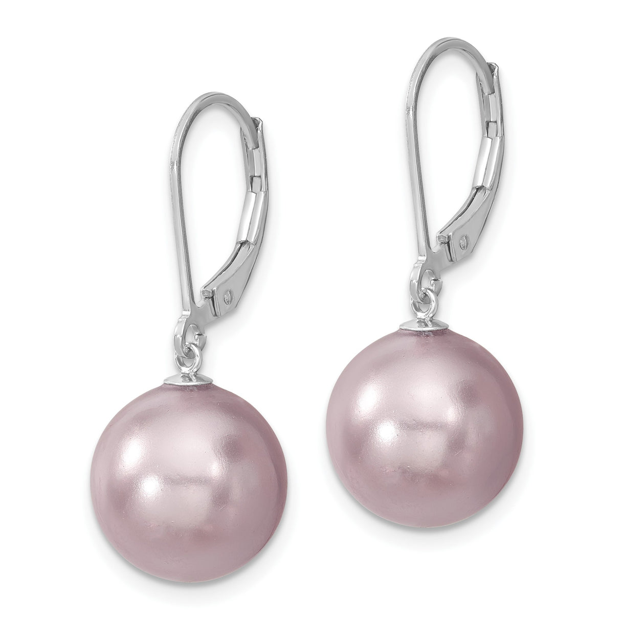 Sterling Silver Drop Earrings with Round Pink Shell Pearls, Leverback Design for Women