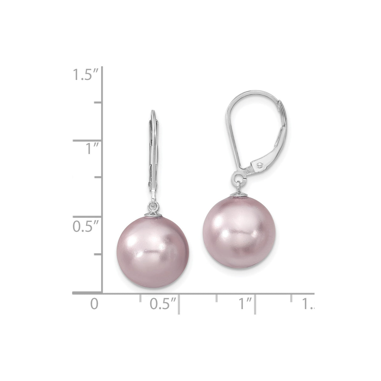 Sterling Silver Drop Earrings with Round Pink Shell Pearls, Leverback Design for Women