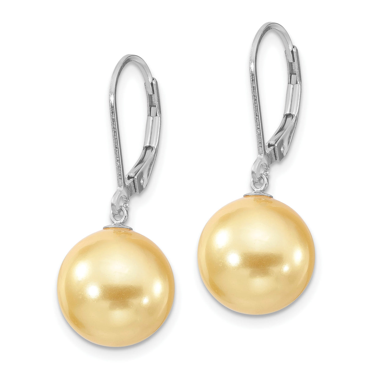 Sterling Silver Dangle Earrings with Golden Shell Pearls, Leverback, Statement Jewelry for Women