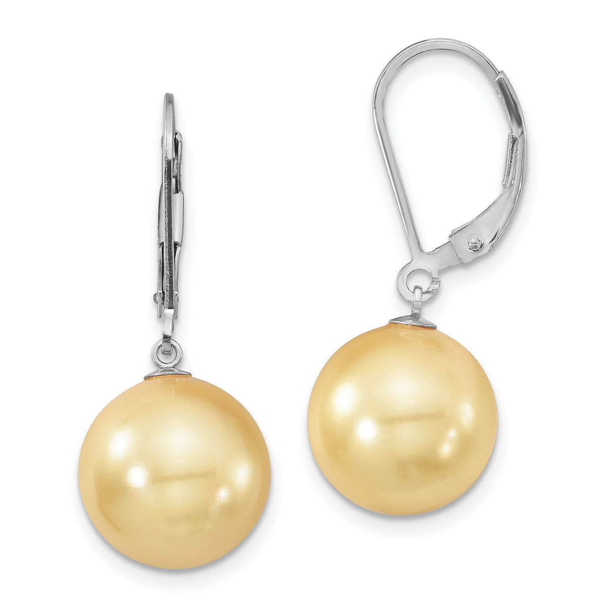 Sterling Silver Dangle Earrings with Golden Shell Pearls, Leverback, Statement Jewelry for Women