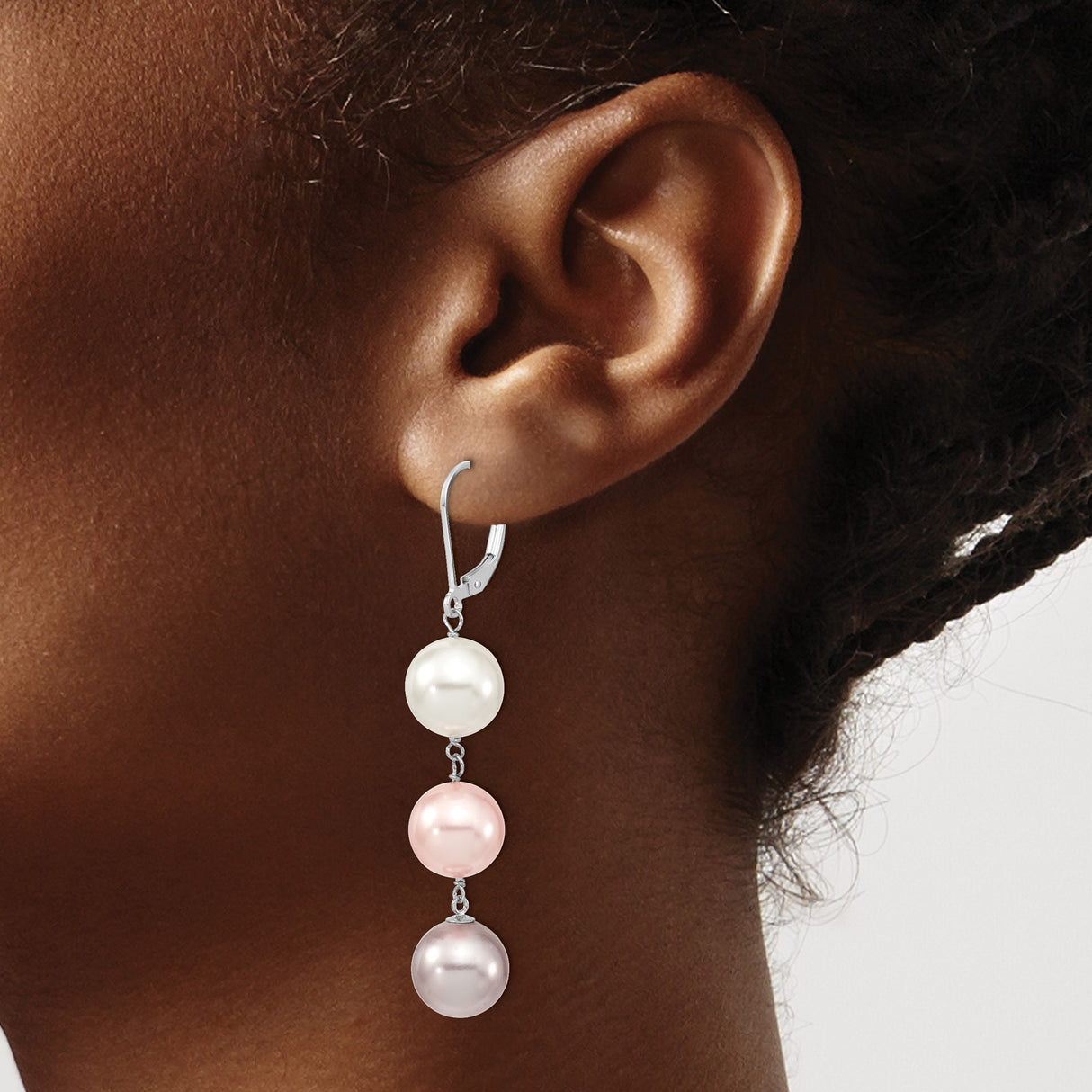 Sterling Silver Dangle Earrings with Freshwater Cultured Pearls in White, Pink, and Lavender