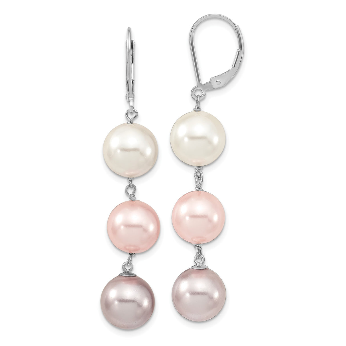 Sterling Silver Dangle Earrings with Freshwater Cultured Pearls in White, Pink, and Lavender