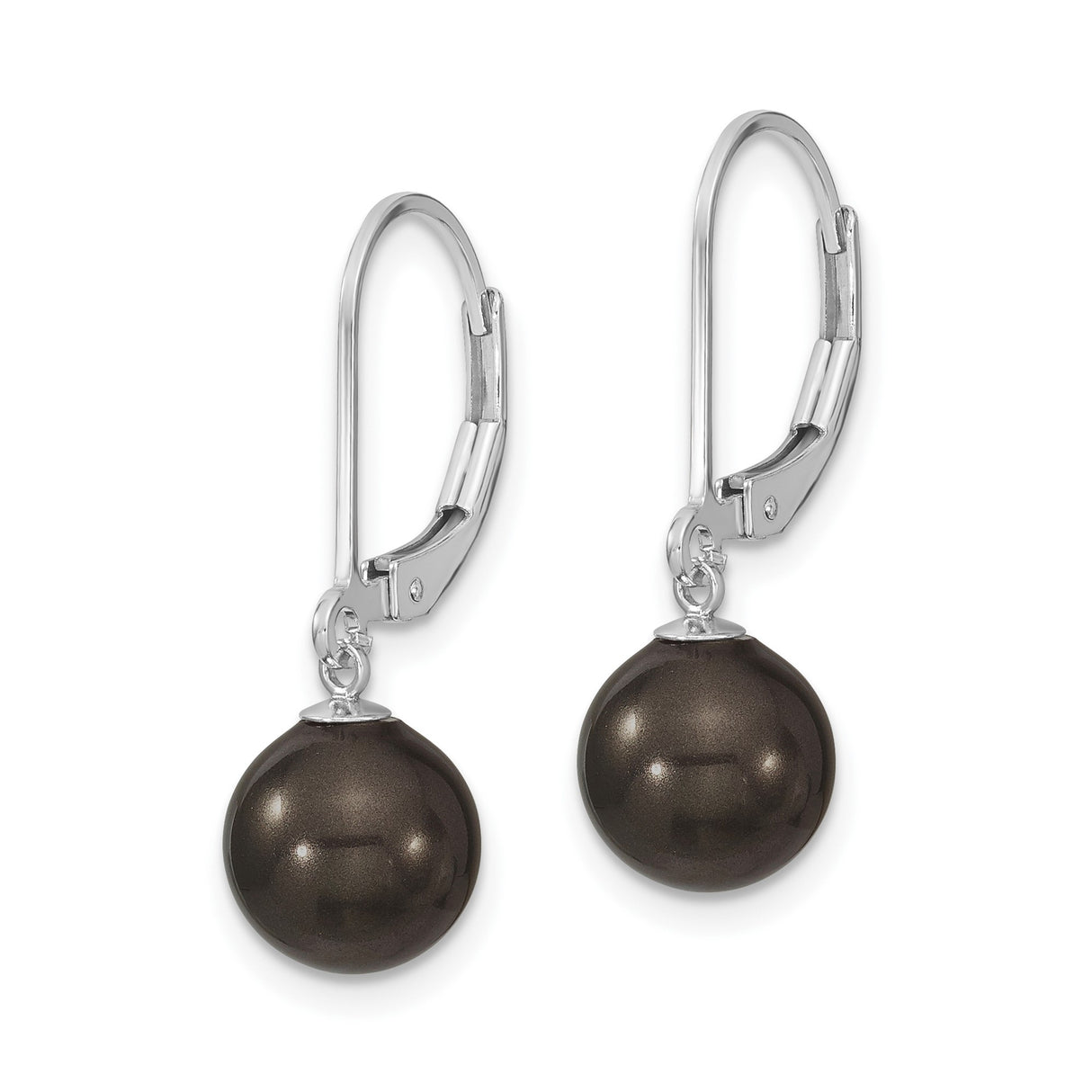 Sterling Silver Leverback Earrings with Black Shell Pearls, Classic Dangle Drop Style for Women