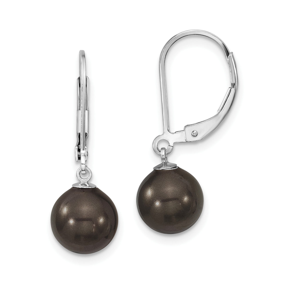 Sterling Silver Leverback Earrings with Black Shell Pearls, Classic Dangle Drop Style for Women