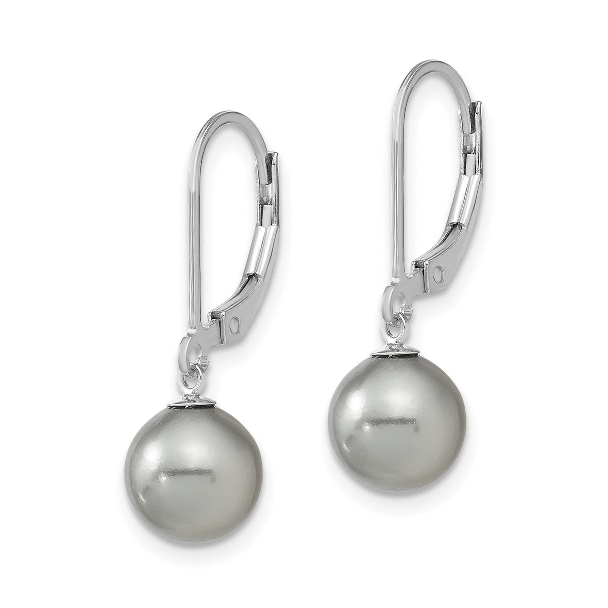 Sterling Silver Drop Earrings with Gray Shell Pearls, Leverback Dangle Style for Women