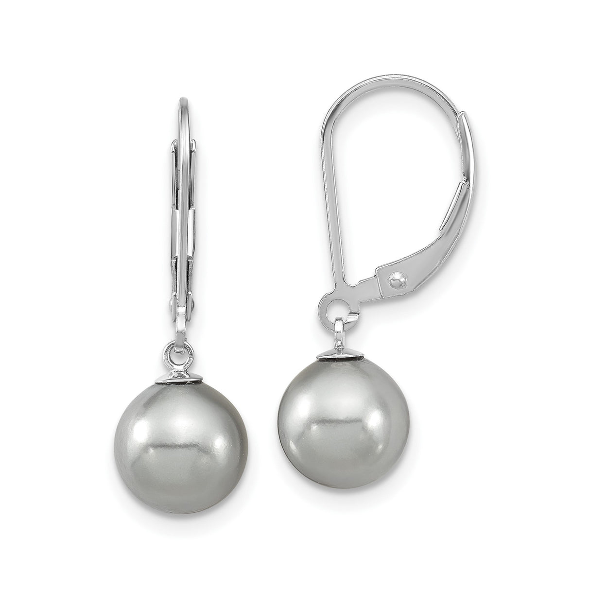 Sterling Silver Drop Earrings with Gray Shell Pearls, Leverback Dangle Style for Women