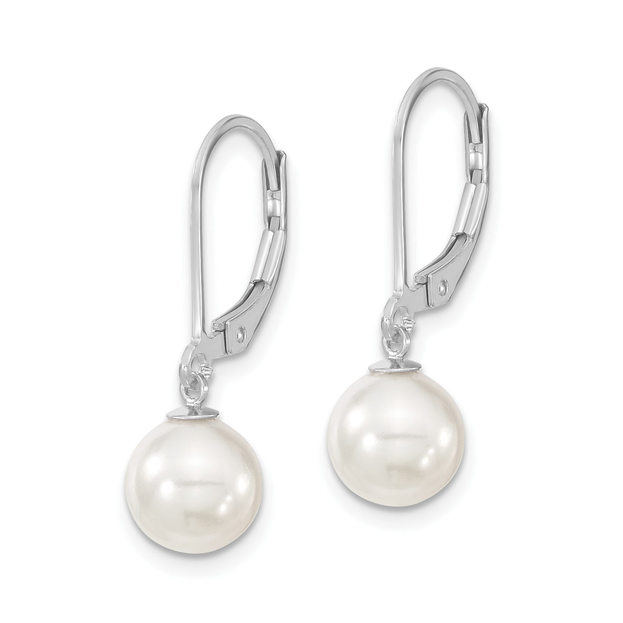 Sterling Silver Drop Earrings with White Shell Pearls, Leverback Closure for Women