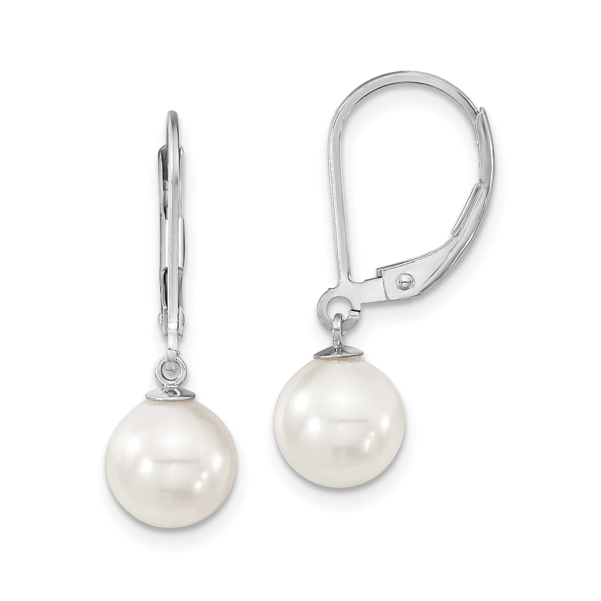 Sterling Silver Drop Earrings with White Shell Pearls, Leverback Closure for Women