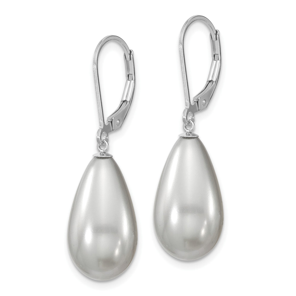 Sterling Silver Drop Earrings with Teardrop Shell Pearls, Leverback Dangle Design