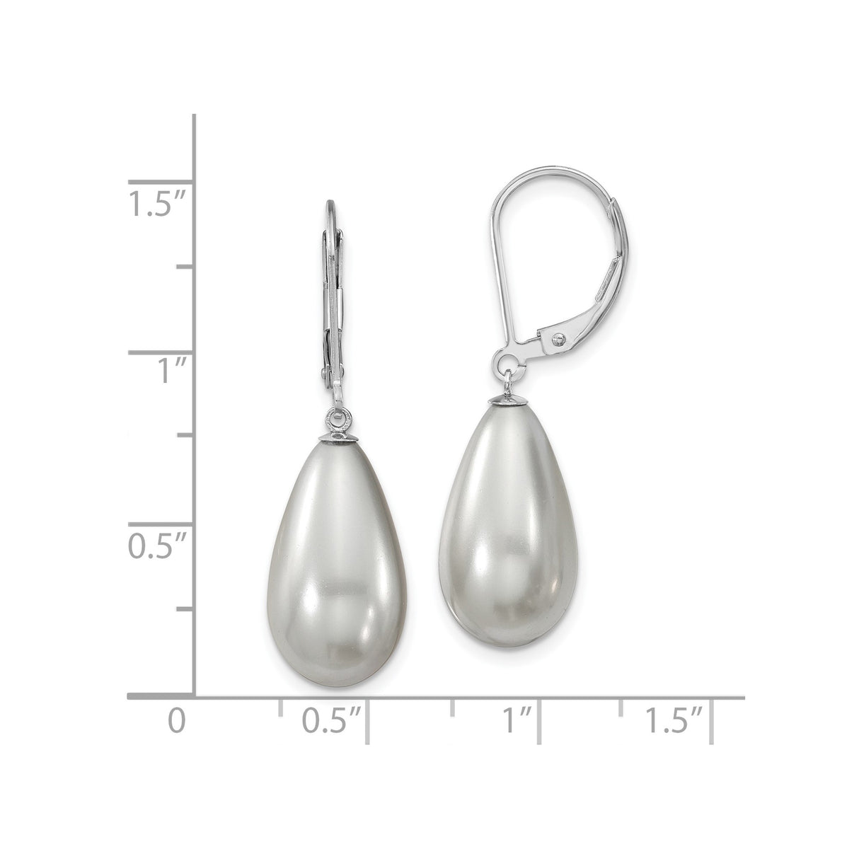 Sterling Silver Drop Earrings with Teardrop Shell Pearls, Leverback Dangle Design