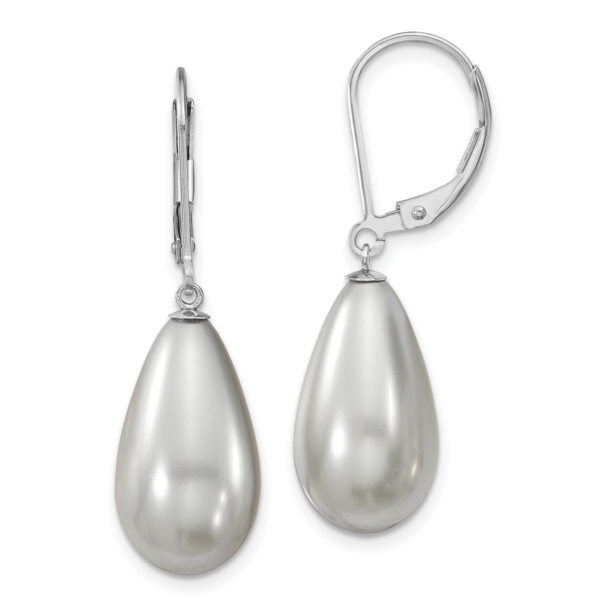 Sterling Silver Drop Earrings with Teardrop Shell Pearls, Leverback Dangle Design