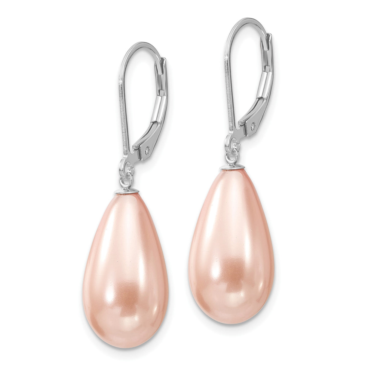 Sterling Silver Teardrop Dangle Earrings with Pink Shell Pearl, Leverback Design for Women