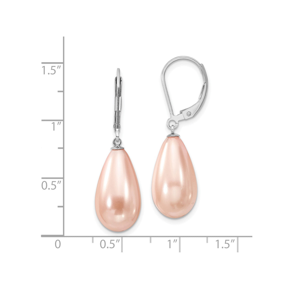 Sterling Silver Teardrop Dangle Earrings with Pink Shell Pearl, Leverback Design for Women