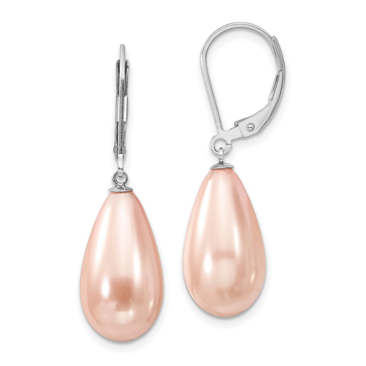 Sterling Silver Teardrop Dangle Earrings with Pink Shell Pearl, Leverback Design for Women