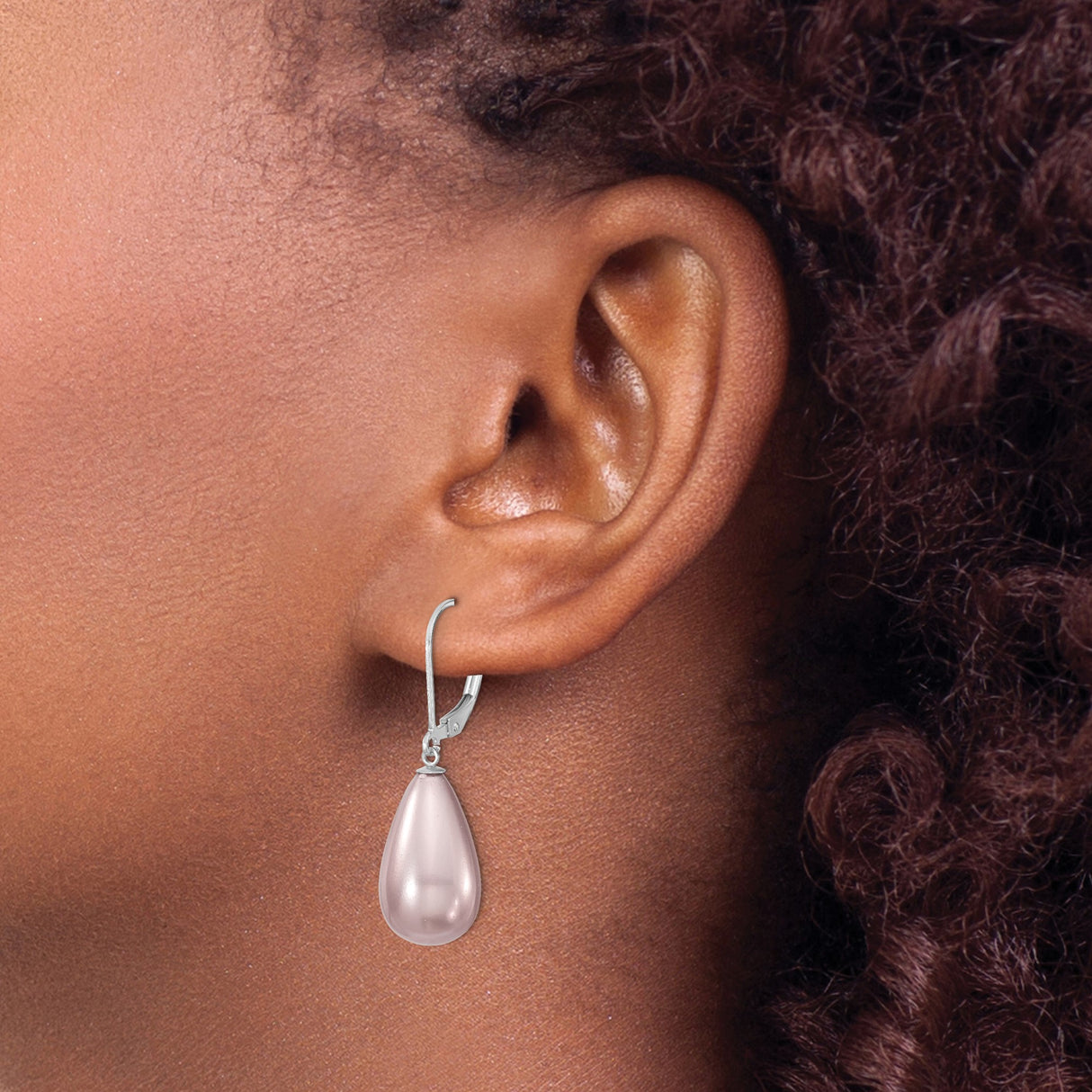 Sterling Silver Teardrop Leverback Earrings with Pink Shell, Dangle Drop Design for Women