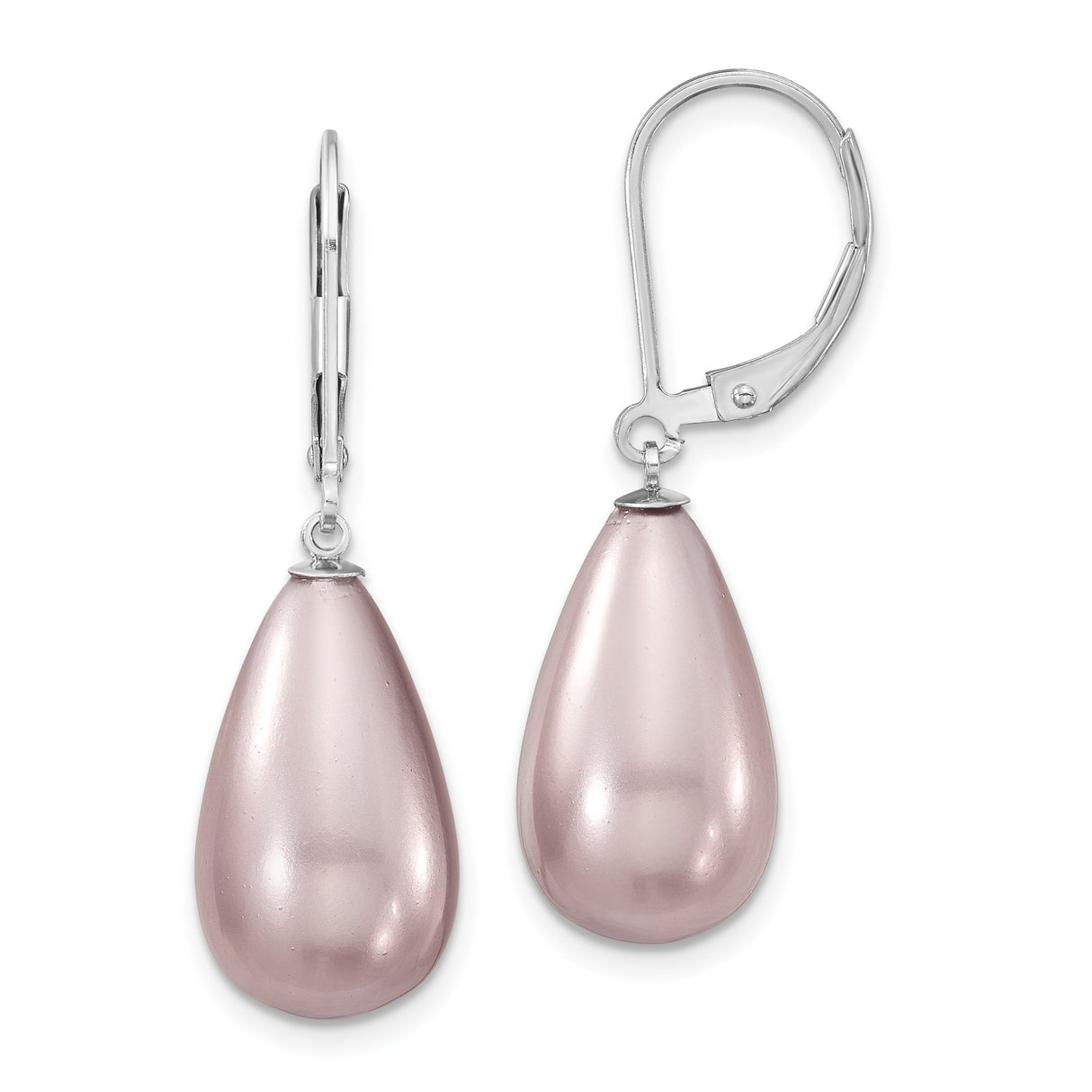 Sterling Silver Teardrop Leverback Earrings with Pink Shell, Dangle Drop Design for Women