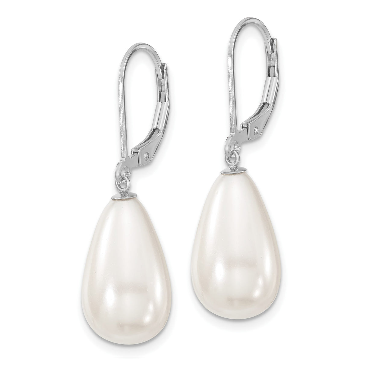 Sterling Silver Drop Earrings with Teardrop Shell Pearls, Classic Leverback Design