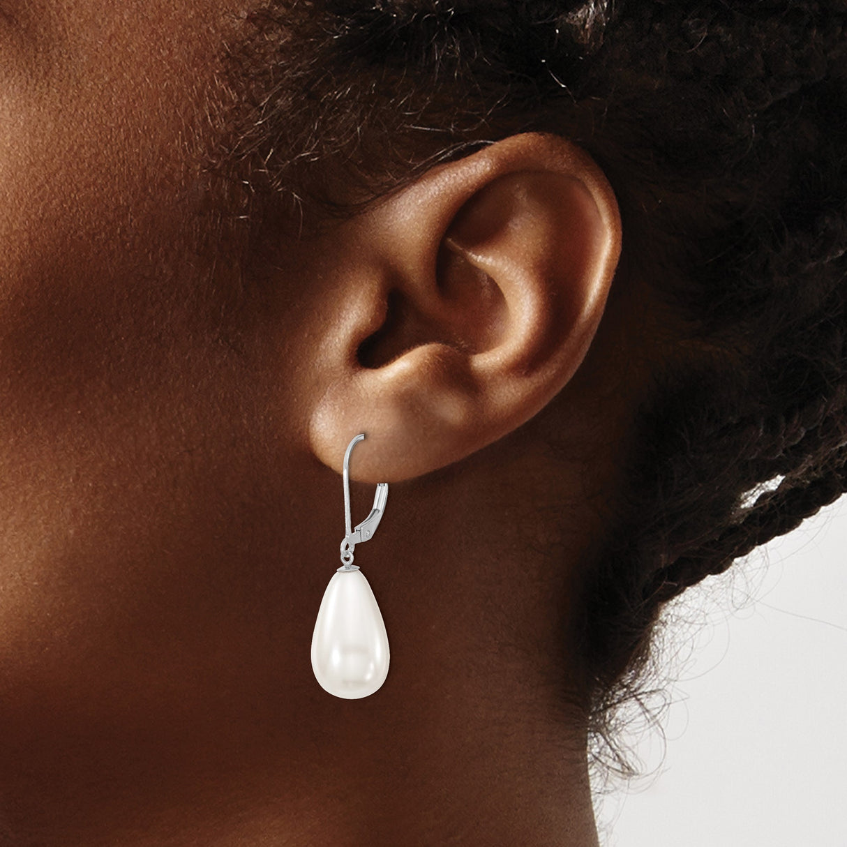 Sterling Silver Drop Earrings with Teardrop Shell Pearls, Classic Leverback Design