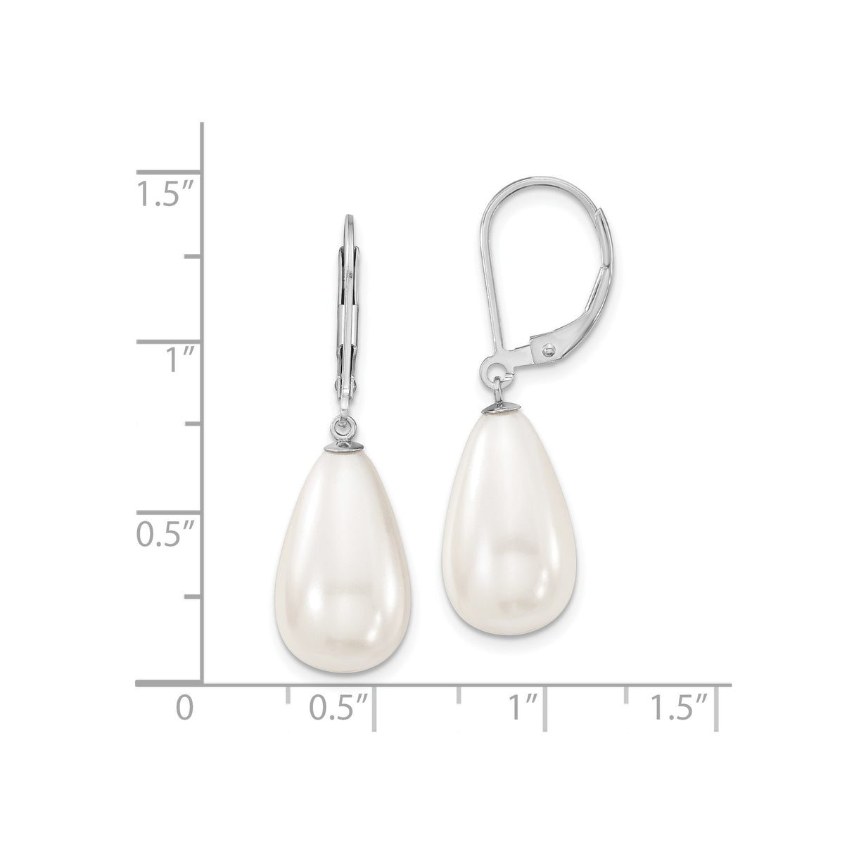 Sterling Silver Drop Earrings with Teardrop Shell Pearls, Classic Leverback Design