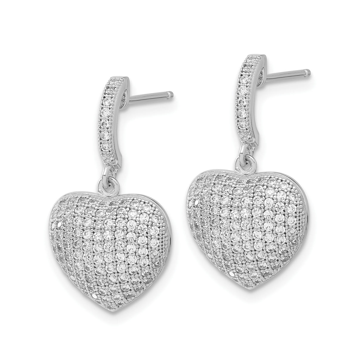 Sterling Silver Heart Dangle Earrings with Cubic Zirconia, Romantic Drop Jewelry for Women