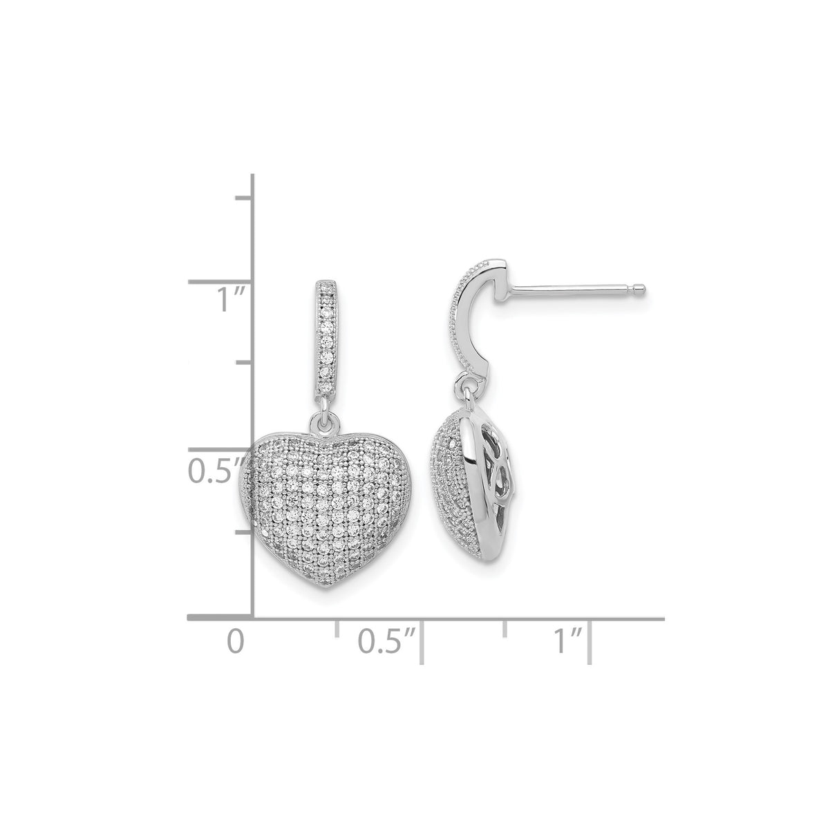 Sterling Silver Heart Dangle Earrings with Cubic Zirconia, Romantic Drop Jewelry for Women