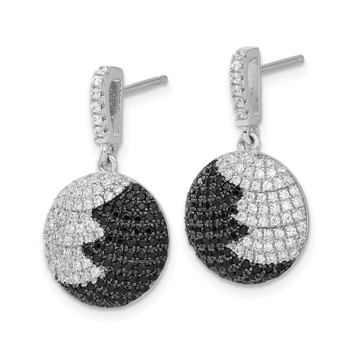 Sterling Silver Yin Yang Dangle Earrings with Cubic Zirconia, Spiritual Balance Symbol Jewelry