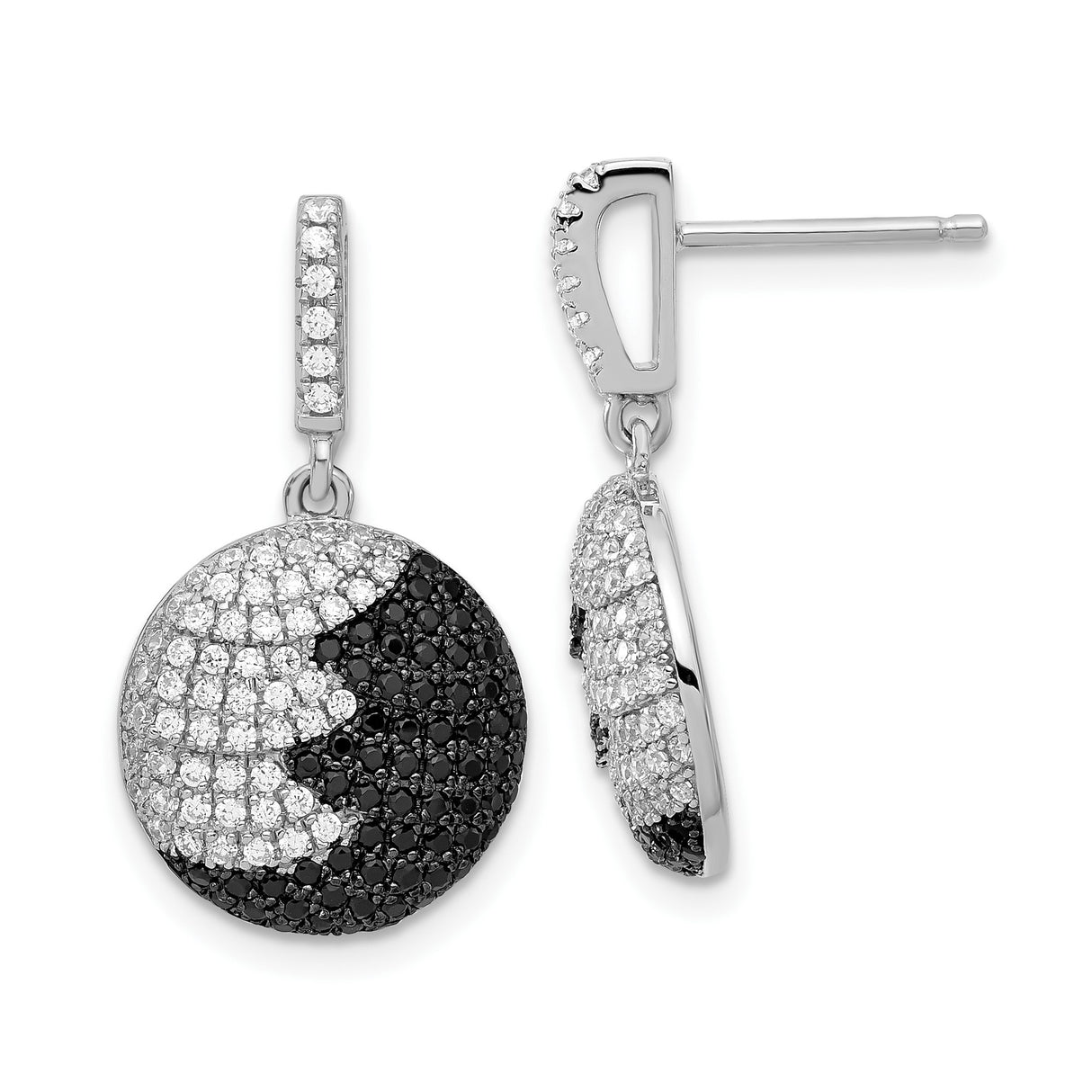 Sterling Silver Yin Yang Dangle Earrings with Cubic Zirconia, Spiritual Balance Symbol Jewelry