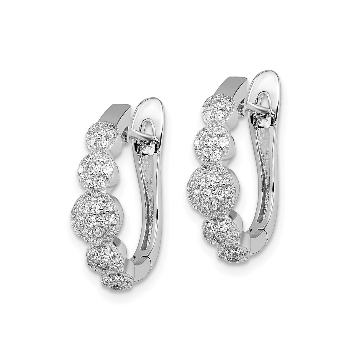 Sterling Silver Hoop Earrings with Cubic Zirconia Clusters, Triple Circle Design